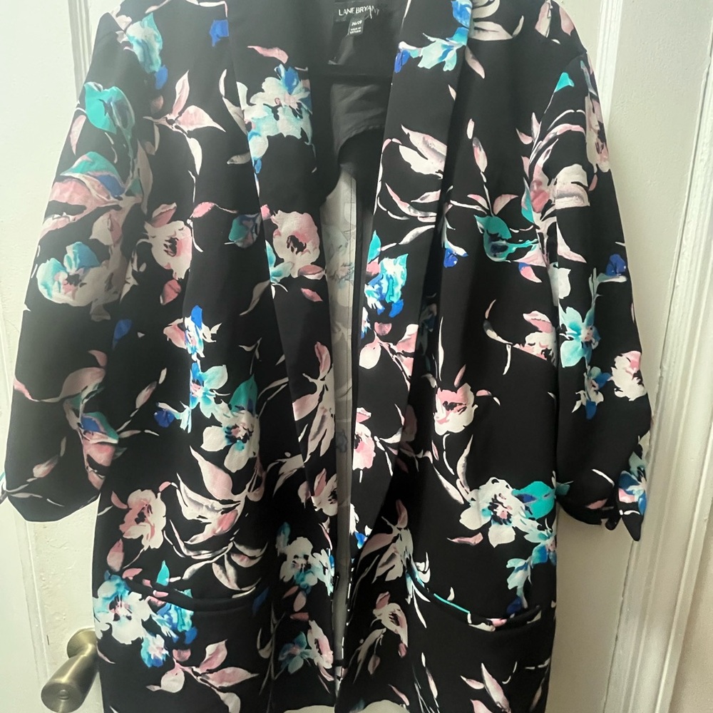 Lane Bryant Black and Blue Blazer with Floral Elegance